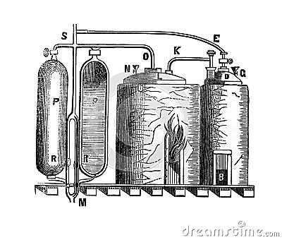 Saveryâ€™s steam engine in the old book the Forces of nature in their application, by M. Khan, 1865, St. Petersburg Stock Photo